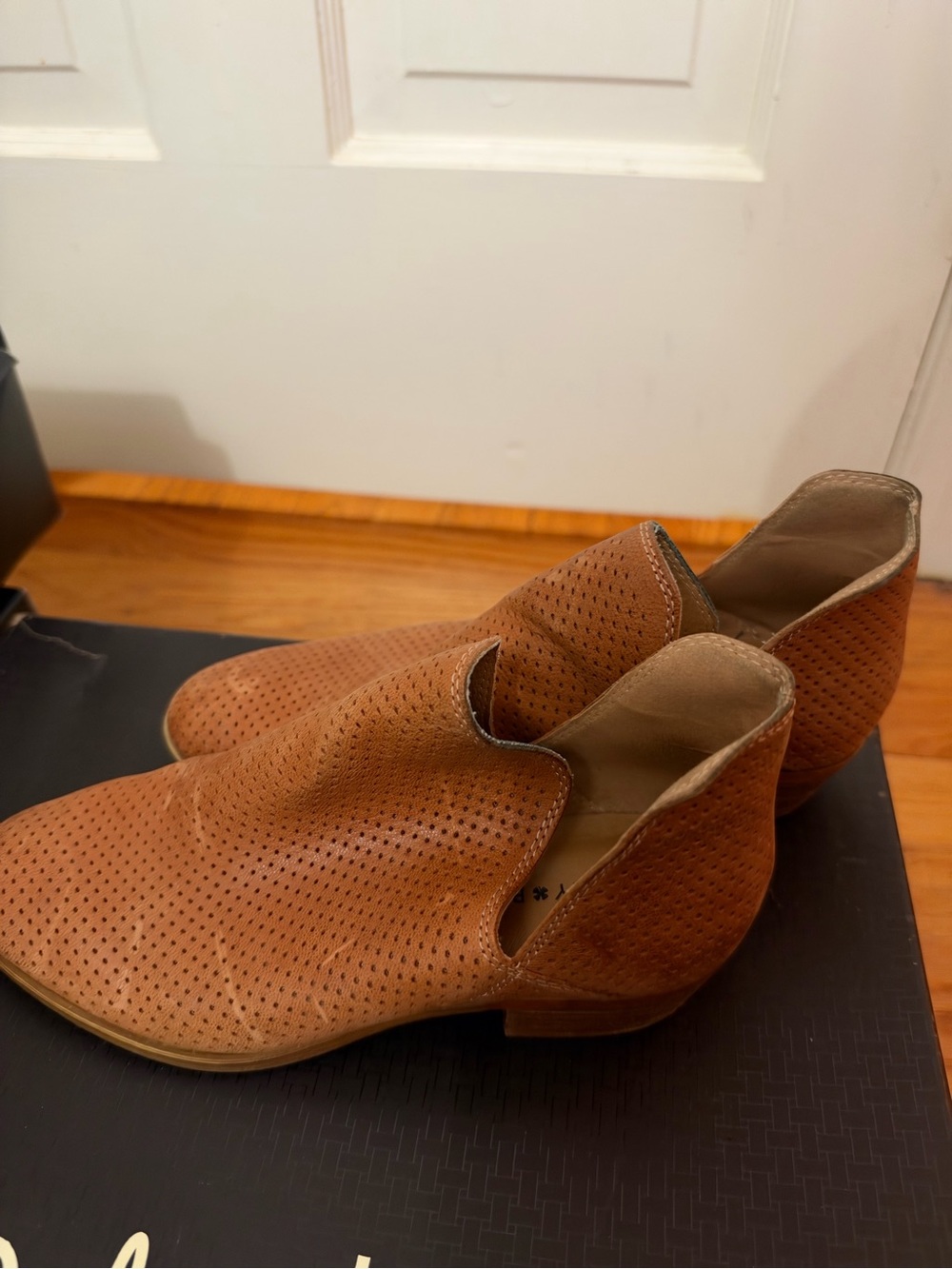 Lucky Brand Perforated Tan Leather Ankle Booties